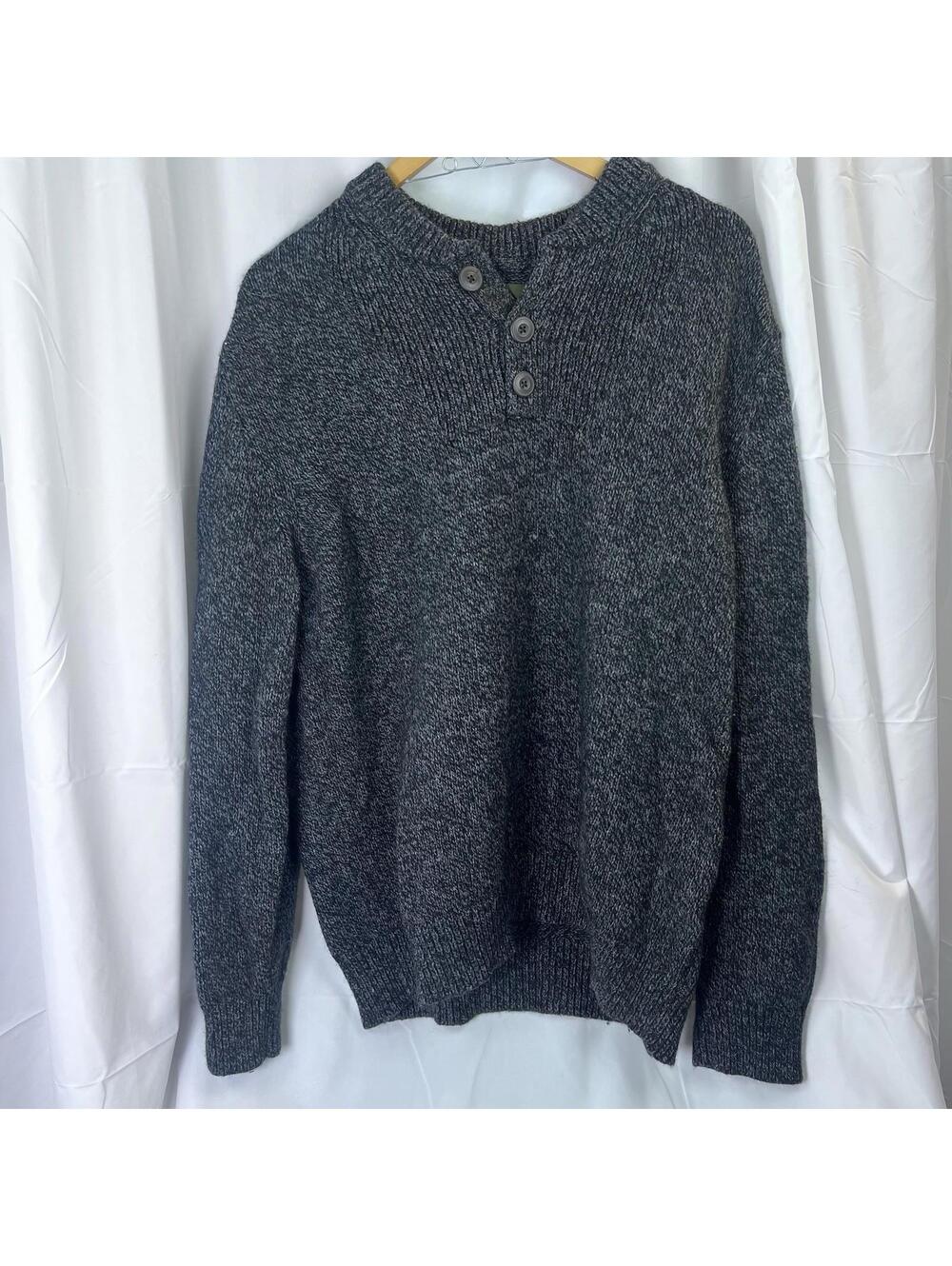 VTG Eddie Bauer Sweater Mens XL Charcoal 100% Cotton Made USA Button Pullover EU